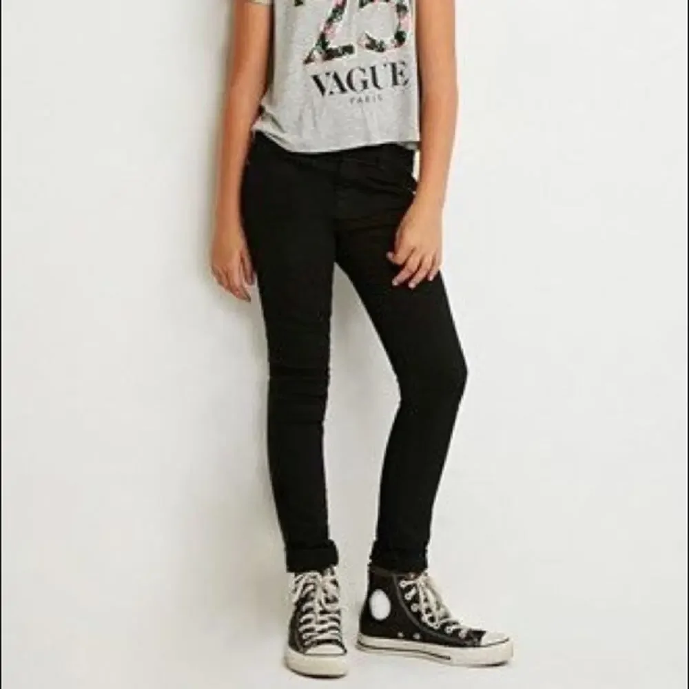 Forever 21 Girl’s Black Wash Denim Skinny Leg Jeans Kid’s Youth Size 14